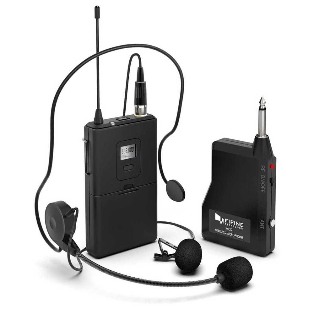 FIFINE K037B Wireless Microphone Set with Headset /Lavalier Lapel Mics, Beltpack